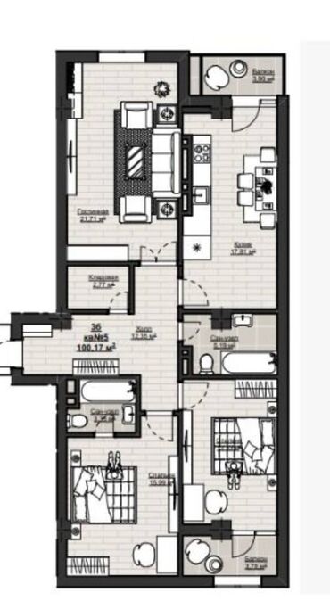 Продажа домов: 3 комнаты, 100 м², Элитка, 12 этаж, ПСО (под самоотделку)