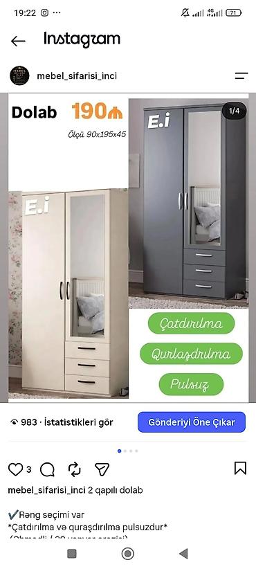 İki qapılı dolab - Ölçü: 90 × 195 × 45 sm - Ön hissədə böyük güzgü lalafo.az -da İki qapılı dolab - Ölçü: 90 × 195 × 45 sm - Ön hissədə böyük güzgü