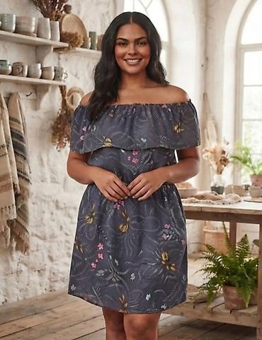 Letnja haljina na ramena (off-shoulder) sa dezenom - Stil: kratka