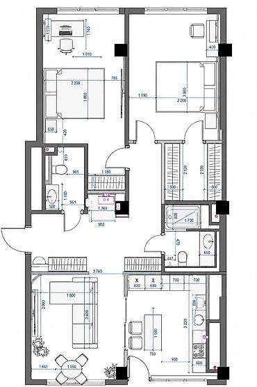 городок ницца: 3 комнаты, 98 м², АУЦА Элитка, 1 этаж, ПСО (под самоотделку) — 2