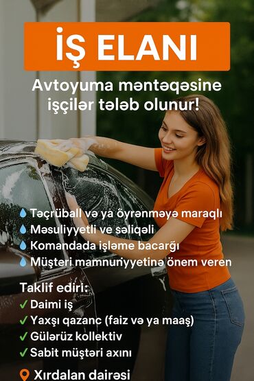 telebeler üçün iş elanları 2024: Avtoyuyucu tələb olunur, 1/2, Tam iş günü, Gündəlik ödəniş