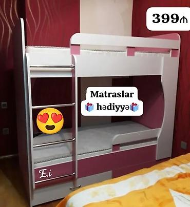 alt ust yataq: Uşaq otağı üçün iki mərtəbəli çarpayı - Rəng: ağ/çəhrayı — 1