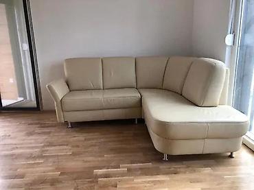 Ugaone garniture: Ugaona garnitura od prave kože – bež/ekru boja - Moderan L-oblik sa — 3