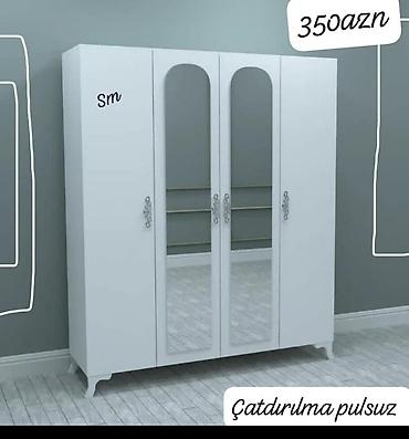 Dolablar: Ağ rəngdə 4 qapılı geyim dolabı. Orta hissədə 2 ədəd güzgülü qapı — 1