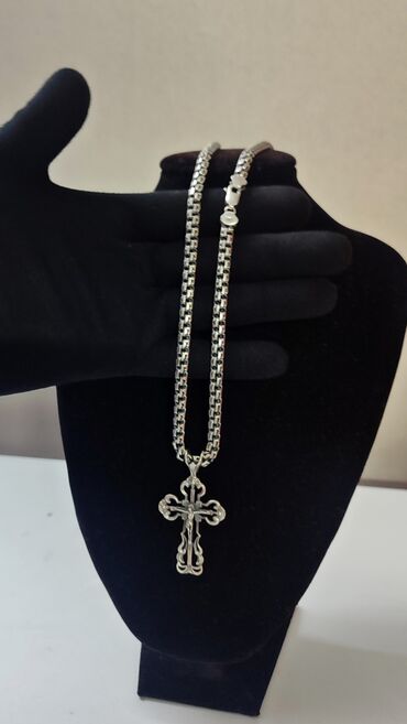Цепочки: Серебряная цепочка с крестом. ЦепочкаБисмарк . Крест выполнен с — 9