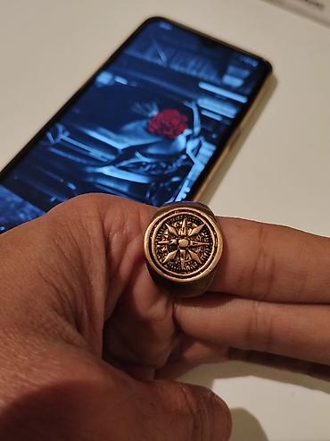 Bijuteriya: Kompas gülləsi dizaynlı kişi üzüyü - Material: metal ərinti (antik — 3