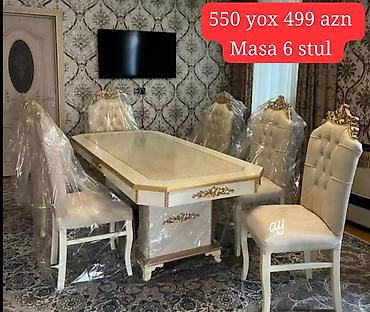 qiz yataqlari: Qonaq otağı üçün, Yeni, Dördbucaq masa, 6 stul — 1