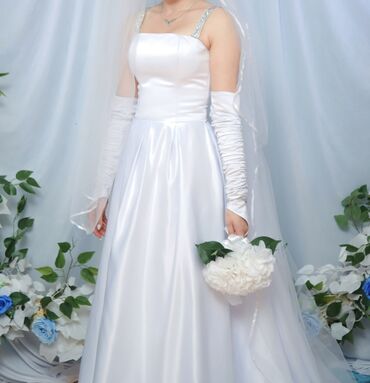 kedma elbise: Gəlinlik Satılır! S/M/L ölçülərə uyğun gəlir. Özel dikilib. Ağır atlas