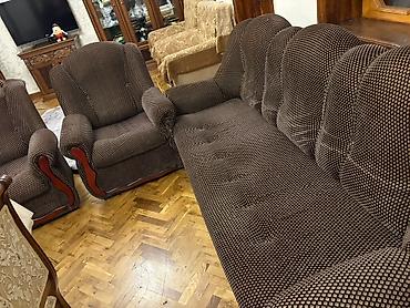mebel stenka: Klassik qonaq otağı dəsti – 1 böyük divan + 2 kreslo - Model: Yumşaq — 1