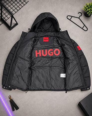 фирмы пуховиков: Зимняя Мужская пуховая куртка HUGO BOSS (чёрная) цена: 4700 — 6