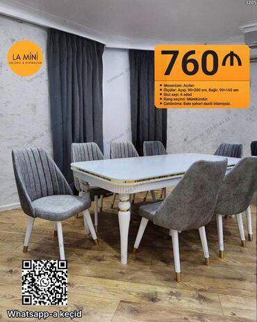 детские демисезонные комплекты: Qonaq otağı üçün, Açılan, Dördbucaq masa, 6 stul