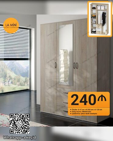 Masa və oturacaq dəstləri: Açılan, 3 qapılı Düz dolab, Qarderob, paltar dolabı