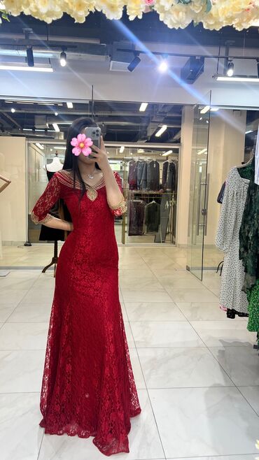 шикарное вечернее красное платье: Вечернее платье, Русалка, Длинная модель, Велюр, С рукавами, S (EU 36)