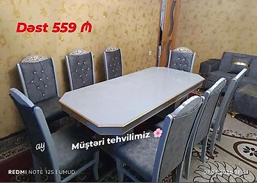 kunc mebel: Yemək otağı üçün masa və 8 ədəd stuldan ibarət dəst. - Masa — 1