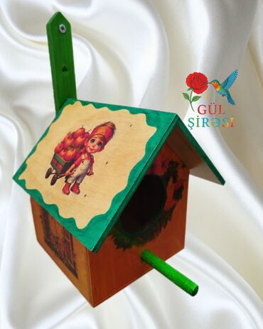 Yuvalar: Rəngli dekorativ quş evi Olçüsü 15*12*12 - Material: ağac - Dizayn — 8