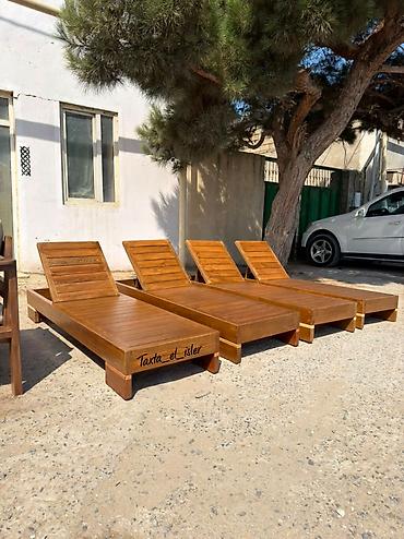 hovuz üçün şezlonq: Taxta şezlonqlar – hovuz, bağ və teras üçün - Material: tam ağac — 2