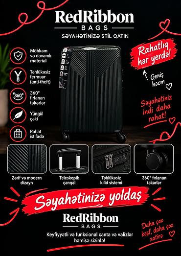 Спорт и отдых: RedRibbon Bags səyahət çamadanı – Səyahətinizə stil qatın! Ölçü-L - — 1
