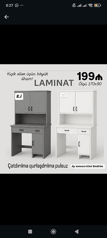 qaş stolu: Düz masa, Stulsuz, Polkalı, Siyirməli, Sadə laminat — 1