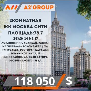 Продажа квартир: 2 комнаты, 79 м², Элитка, 14 этаж, ПСО (под самоотделку)