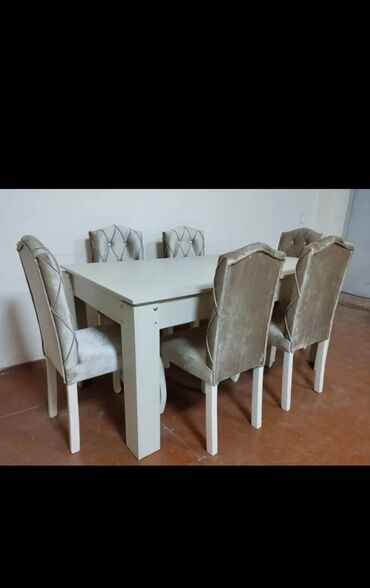 Masa və oturacaq dəstləri: Qonaq otağı üçün, Yeni, Açılmayan, Dördbucaq masa, 6 stul — 21