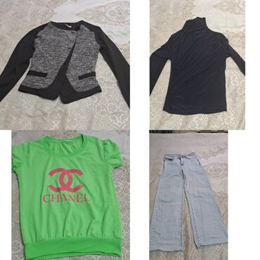 женские классические костюмы: 1qısa jaket Yeni geyinilməmiş Kofta uzun qol Boğazlı Futbolka Cins