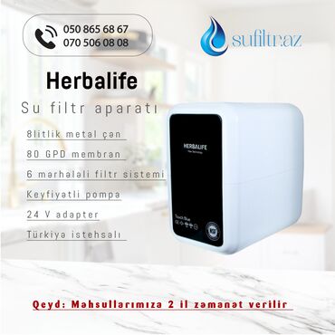 su filtrleri: Su filtri Herbalife (Pompalı 6 aşamalı) 2,8 Tank Metal Çən Təmiz su