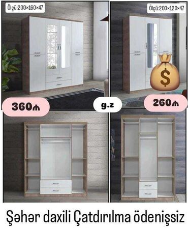 iki qapılı dolab: Açılan, 3 qapılı Düz dolab, Qarderob, paltar dolabı