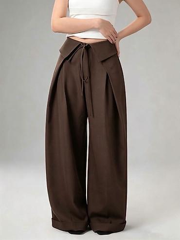 pantalone od kepera zenske: Ženske široke pantalone sa visokim strukom i vezivanjem Pantalone — 3