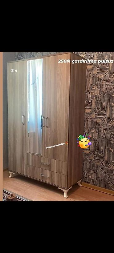 Dolablar: Qarderob paltar dolabı güzgülü 3 qapılı siyirməli yeni — 1