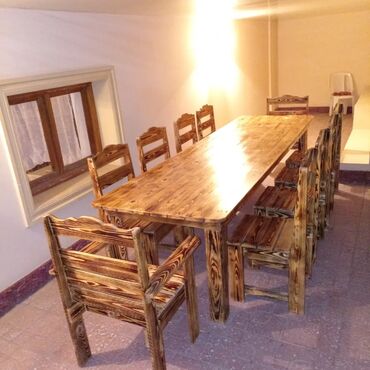 Bağ, çöl masa və oturacaq dəstləri: Yeni, Dördbucaq masa, Açılmayan, Stullar ilə, Taxta, Azərbaycan — 5