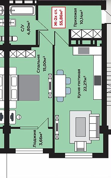 1 комната, 55 м², Южная Магистраль Элитка, 8 этаж, ПСО (под самоотделку)