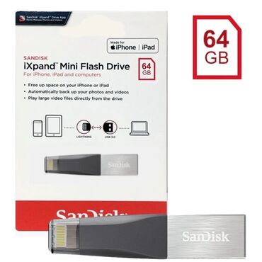 Mobil telefonlar üçün digər aksesuarlar: “USB-Flash SanDisk Ixpand mini flash drive for Apple 64GB“. IXpand™