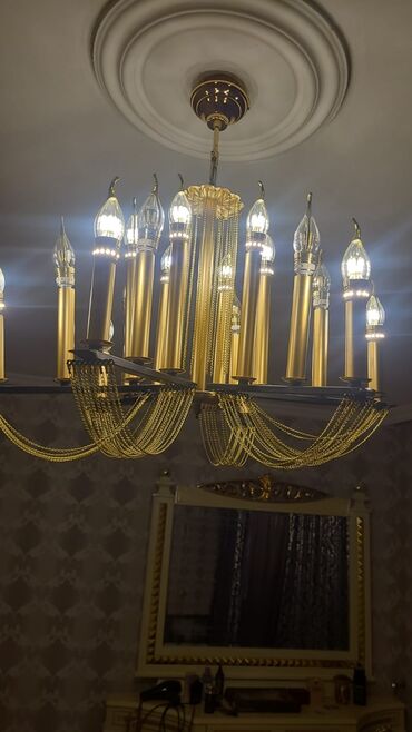 lyusturlar: Çılçıraq, 10 və daha çox lampa, Metal