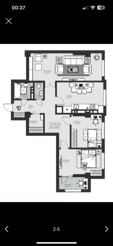 купить квартиру в рассрочку от хозяина: 3 комнаты, 95 м², Элитка, 6 этаж, ПСО (под самоотделку)