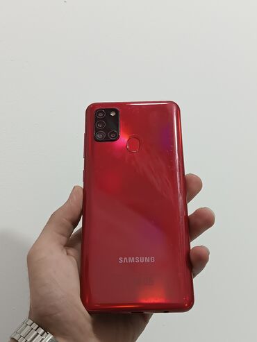 samsung p730: Samsung Galaxy A21S, 64 GB, rəng - Qırmızı, Düyməli, Barmaq izi