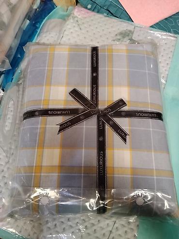 bed sheets: Комплект постельного белья LUXURIOUS, клетка серо‑голубая с жёлтыми — 1