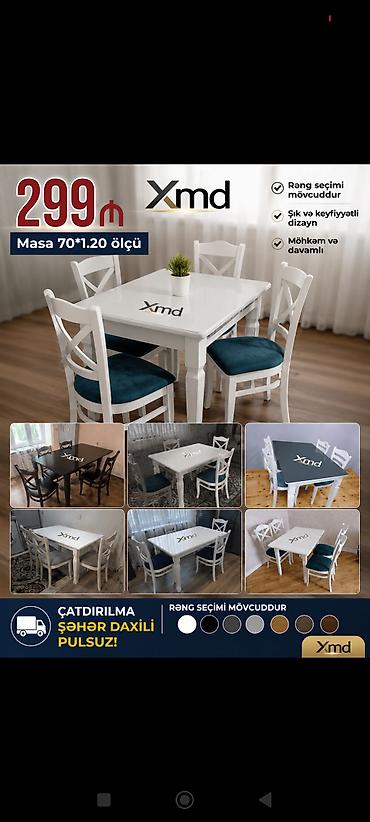 Xmd yemək masası dəsti - Masa ölçüsü: 70 × 120 sm - Rəng seçimi