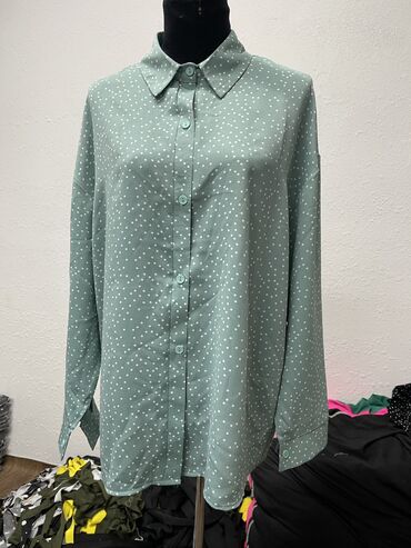 женские рубашки блузки: Блузка, Классическая модель, Шифон, В горох