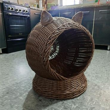 Продажа кошек: Плетеная лежанка для кошек, выполненная в форме головы кошки с ушками — 4