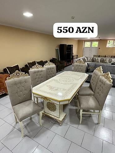 Masa və oturacaq dəstləri: Qonaq otağı üçün, Yeni, Açılmayan, Dördbucaq masa, 6 stul — 4