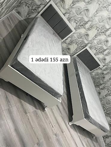 ortopedik dosek: Ağ rəngli tək nəfərlik çarpayılar – müasir dizayn, yumşaq boz başlıq — 1
