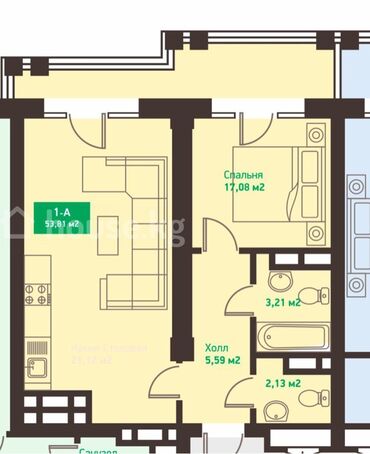 квартира бишкек на аренду: 1 комната, 53 м², Элитка, 14 этаж, ПСО (под самоотделку)