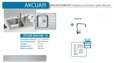 posuda za led sa hvataljkom: Set sudopera sa slavinom i sifonom ZOOM MAXIM QUADRA Dimenzija: � /