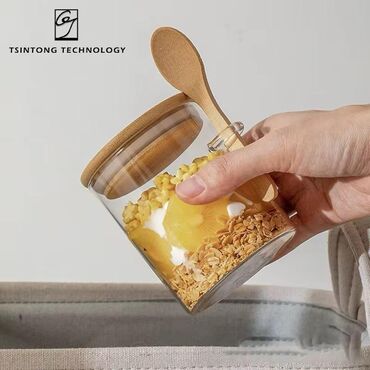 Digər qab-qacaq və mətbəx ləvazimatları: Saxlama qabı
qapaq ve qaşıq bamboo
qab şüşe material — 4