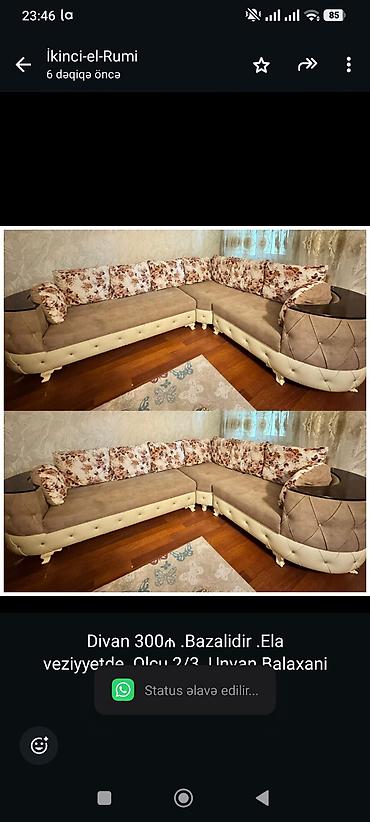 Ev üçün mebel: Divan 300₼ .Bazalidir .Ela veziyyetde .Olcu 2/3 .Unvan Balaxani — 1