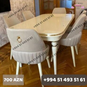Qonaq otağı üçün, Yeni, Açılan, Dördbucaq masa, 6 stul