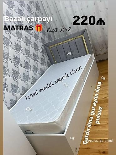 matraslar: Bazalı çarpayı – ölçü 90x200 sm. Komplektdə hədiyyə matras. Yumşaq — 1