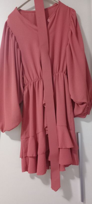 ruski saten haljine: S (EU 36), bоја - Roze, Drugi stil, Dugih rukava