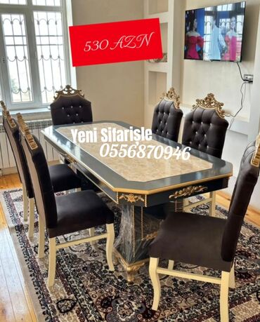 Masa və oturacaq dəstləri: Qonaq otağı üçün, Yeni, Açılmayan, Dördbucaq masa, 6 stul — 10