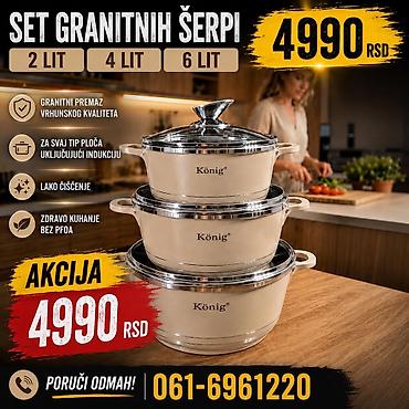 lesnina beograd: Set granitnih šerpi König – 3 dela: 2 L, 4 L i 6 L. - Granitni — 1